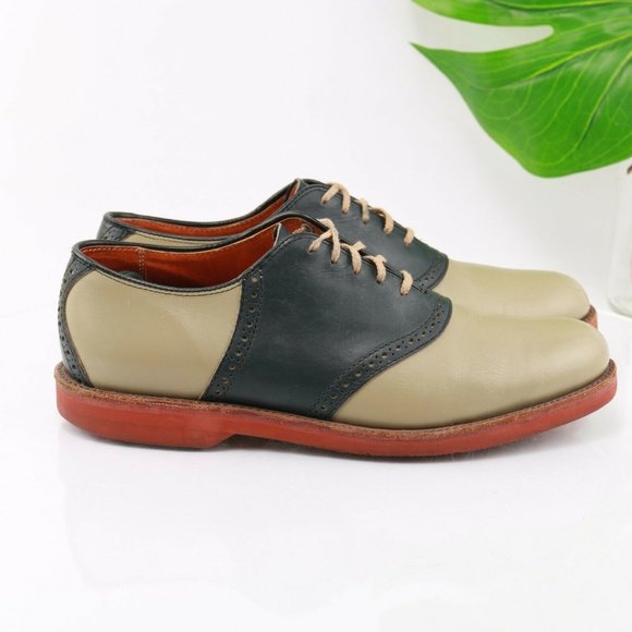 Vintage Cole Haan USA Saddle Oxford Men Size 9.5 D Beige Navy Blue Leather Comfy - Picture 4 of 12